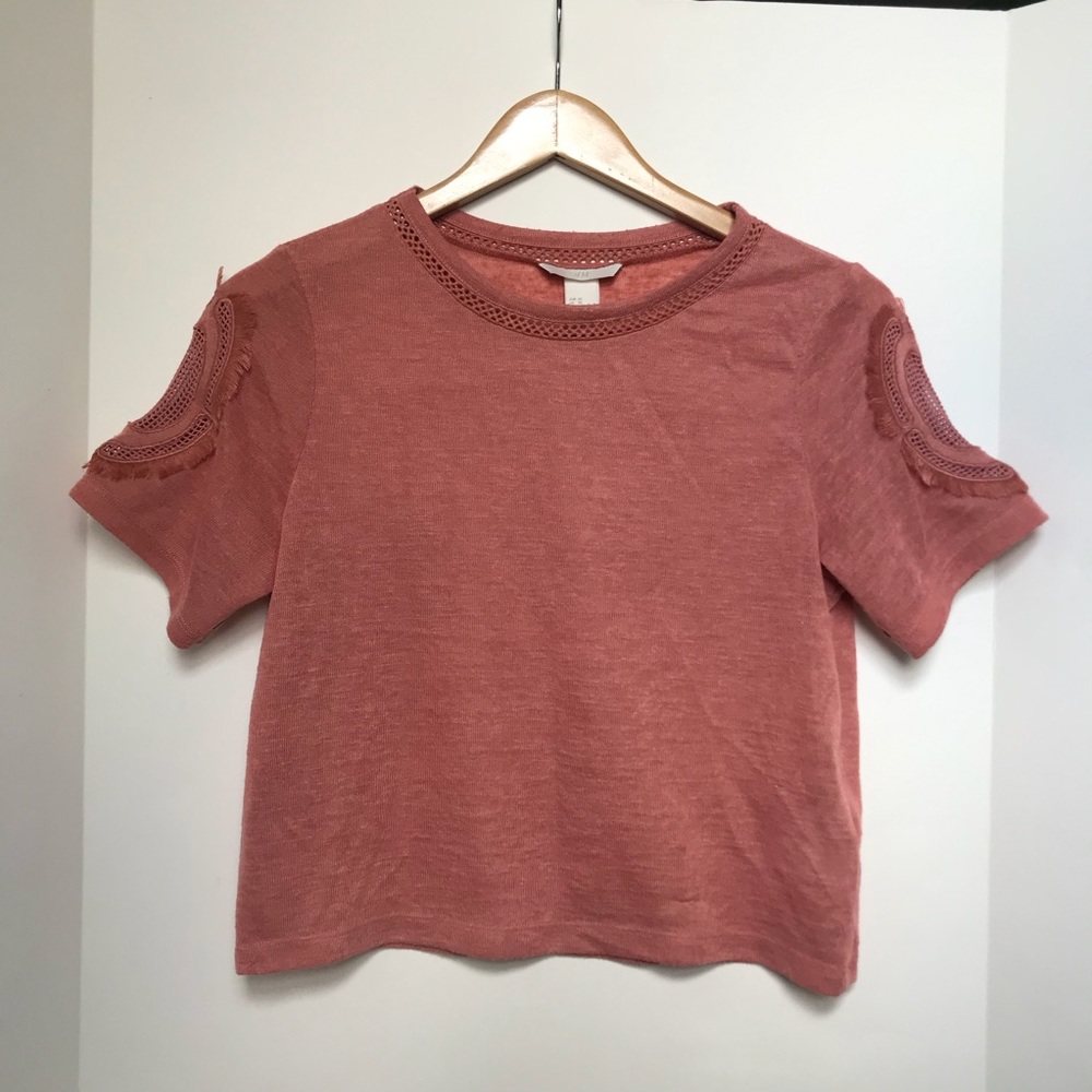 H&M XS Dusty Pink Crop Top With Detailed Sleeve